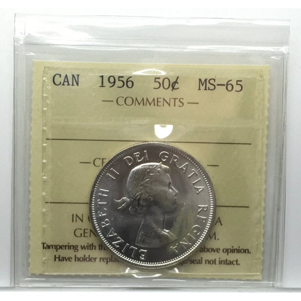 Canada 1956 50 Cents Half Dollar Certified ICCS MS - 65